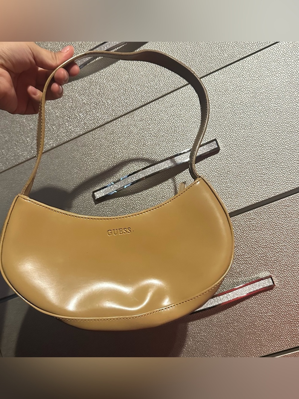 GUESS Tan Crescent Shoulder Bag